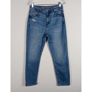 American Eagle Mom Jeans Women's Size 4 Distressed High-Rise Stretch Light Wash